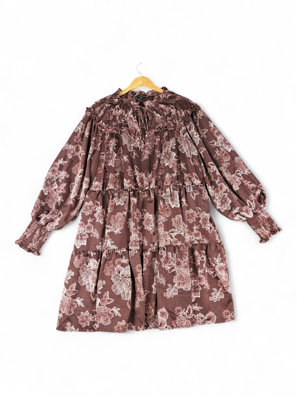 Eloquii Plus Floral Velvet Burnout Tiered Long Sleeve Dress 18